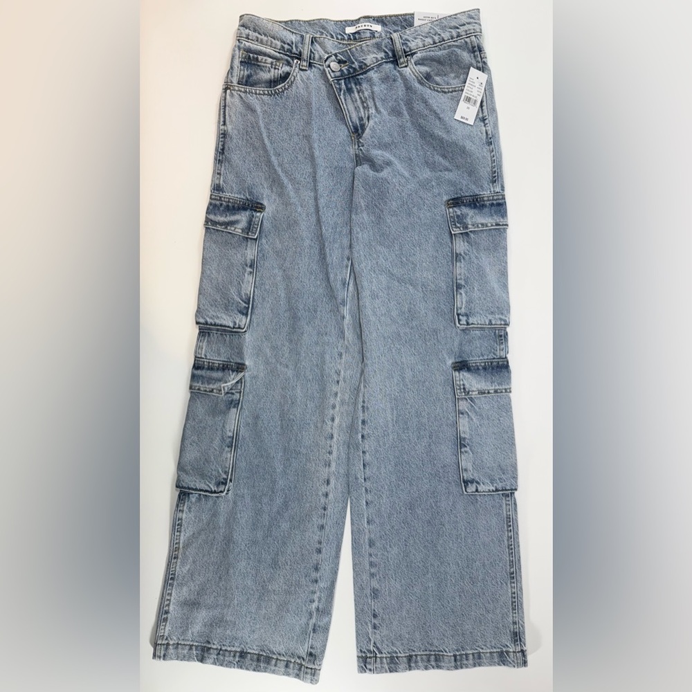 PACSUN Women’s 90s Baggy Cargo Jeans Blue Size 26 Y2K Skater Grunge Asymmetrical